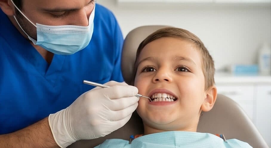 Niño en consulta de odontopediatría en Alcorcón